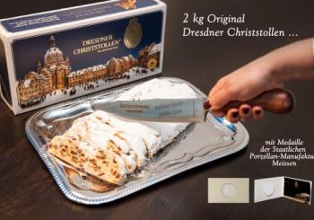 Set: Dresdner Christstollen 2 kg und Prozellan-Plakette 